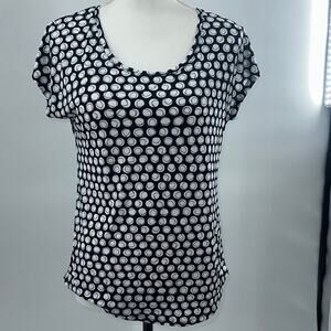 Chico's Blouse Women Black Geometric Circle Cap Sleeve Soft Stretch Size 0 or 4